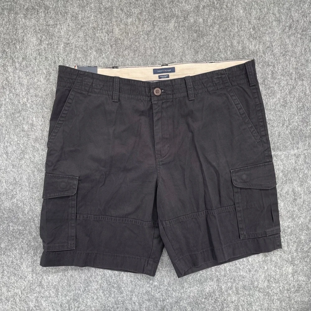 Tommy Hilfiger Cargo Shorts Mens 40 Black Cotton Twill Utility Pockets